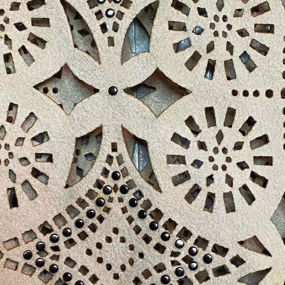 Alberto Makali tan ecru metallic studded Laser cutout ladies tunic medium med - Picture 7 of 8